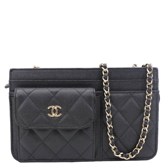Chanel  CC Multi-Pocket In & Out Quilted Caviar Leather Chain Wallet Black - Picture 1 of 12